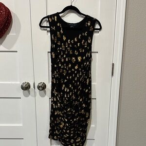 French Connection Black and Gold Midi Dress